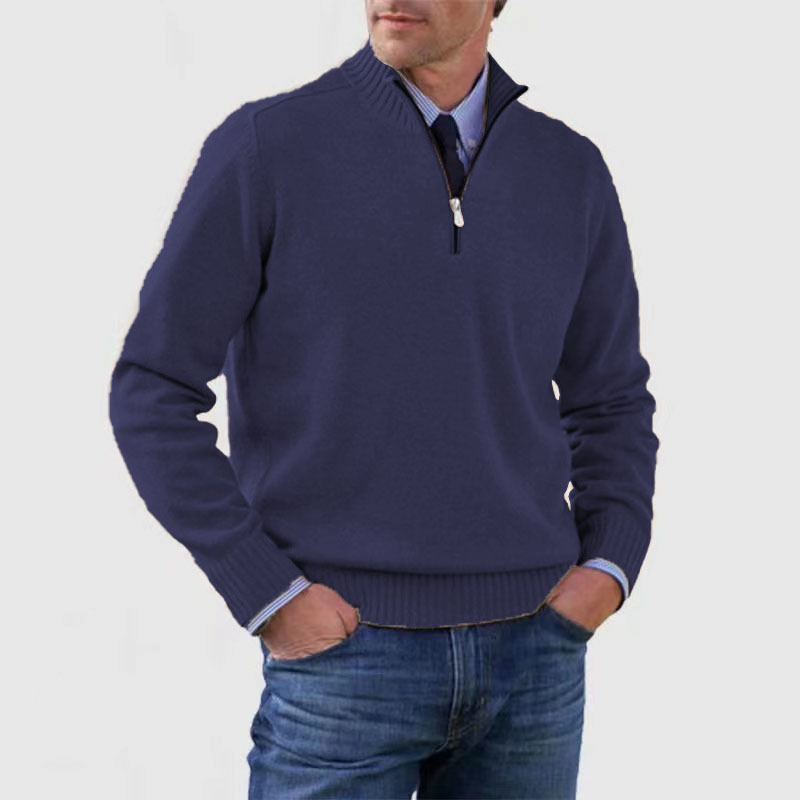 Herren-Pullover mit halbem Reißverschluss | Gestrickt | Langarm | Pullover mit Viertelreißverschluss | Herren-Pullover mit Viertelreißverschluss-Marineblau-M-Chaps Herrenmode