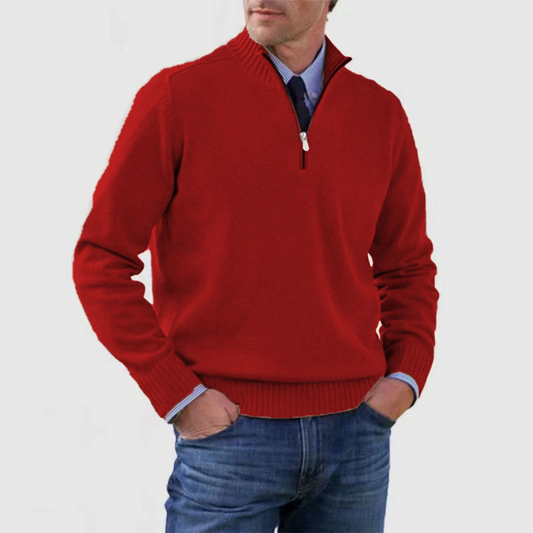 Herren-Pullover mit halbem Reißverschluss | Gestrickt | Langarm | Pullover mit Viertelreißverschluss | Herren-Pullover mit Viertelreißverschluss-Rot-M-Chaps Herrenmode