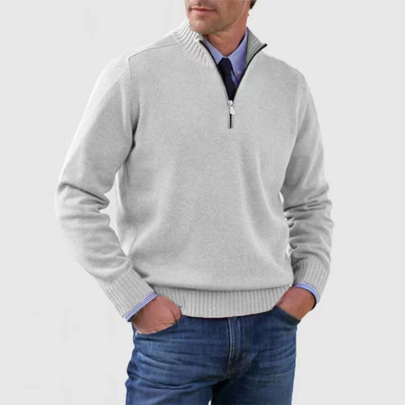 Herren-Pullover mit halbem Reißverschluss | Gestrickt | Langarm | Pullover mit Viertelreißverschluss | Herren-Pullover mit Viertelreißverschluss-Weiß-M-Chaps Herrenmode