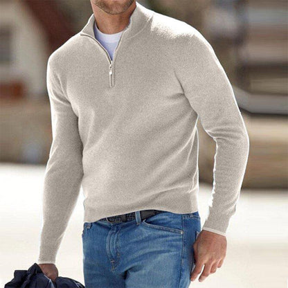 Herren Quarter Zip Pullover - Gestrickt - Pullover - Polo Pullover - Herren Half Zip Pullover-Beige-S-Chaps Herrenmode