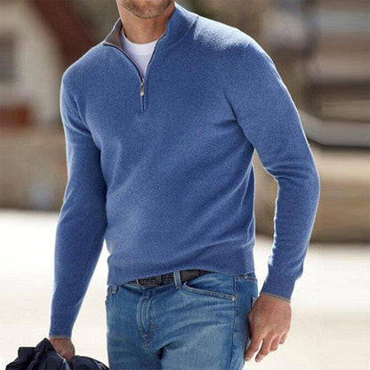 Herren Quarter Zip Pullover - Gestrickt - Pullover - Polo Pullover - Herren Half Zip Pullover-Blau-S-Chaps Herrenmode