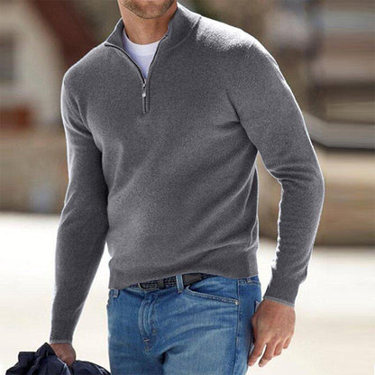 Herren Quarter Zip Pullover - Gestrickt - Pullover - Polo Pullover - Herren Half Zip Pullover-Grau-S-Chaps Herrenmode