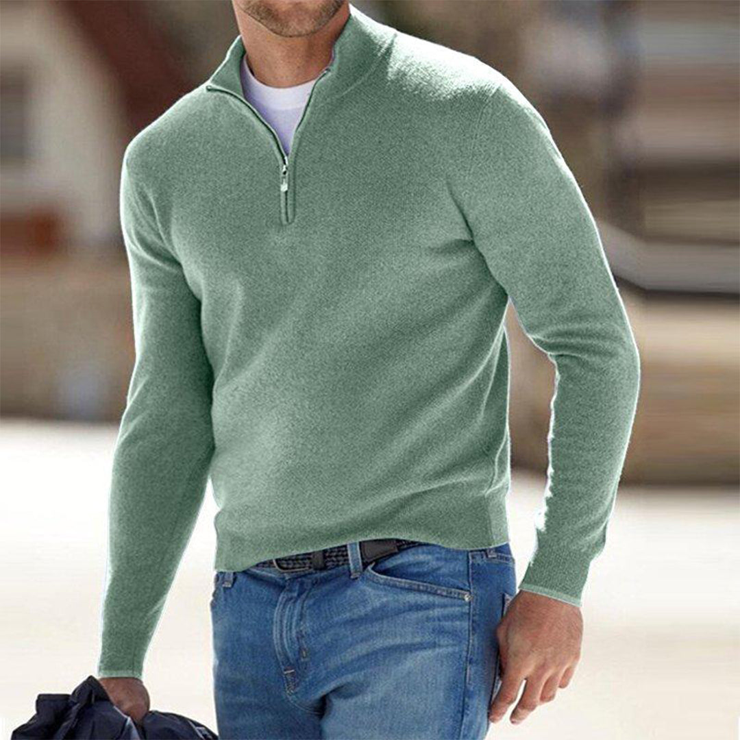 Herren Quarter Zip Pullover - Gestrickt - Pullover - Polo Pullover - Herren Half Zip Pullover-Grün-S-Chaps Herrenmode