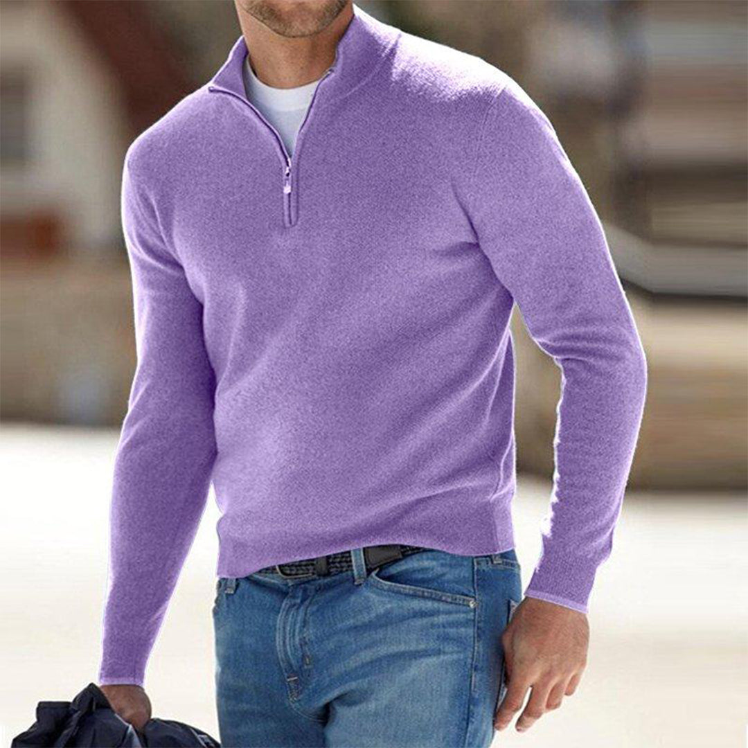 Herren Quarter Zip Pullover - Gestrickt - Pullover - Polo Pullover - Herren Half Zip Pullover-Hellviolett-S-Chaps Herrenmode