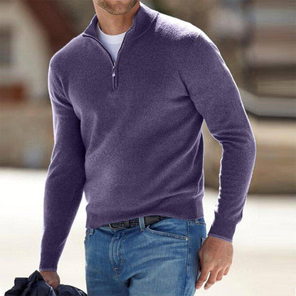 Herren Quarter Zip Pullover - Gestrickt - Pullover - Polo Pullover - Herren Half Zip Pullover-Lila-S-Chaps Herrenmode