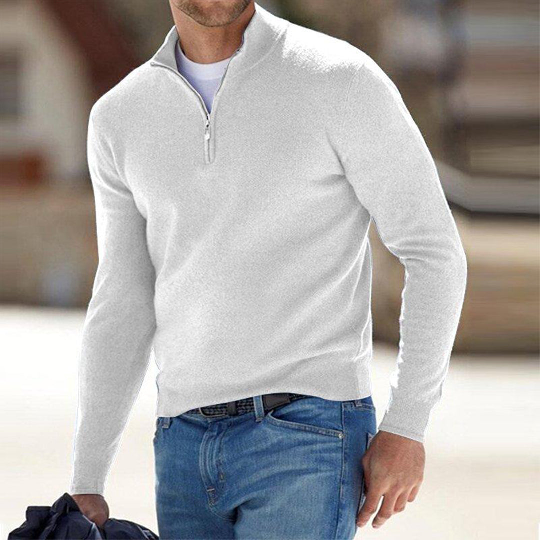 Herren Quarter Zip Pullover - Gestrickt - Pullover - Polo Pullover - Herren Half Zip Pullover-Weiß-S-Chaps Herrenmode