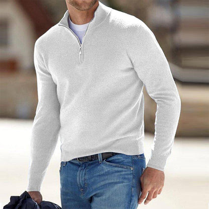 Herren Quarter Zip Pullover - Gestrickt - Pullover - Polo Pullover - Herren Half Zip Pullover-Weiß-S-Chaps Herrenmode