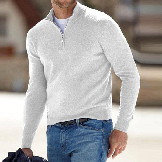 Herren Quarter Zip Pullover - Gestrickt - Pullover - Polo Pullover - Herren Half Zip Pullover-Weiß-S-Chaps Herrenmode