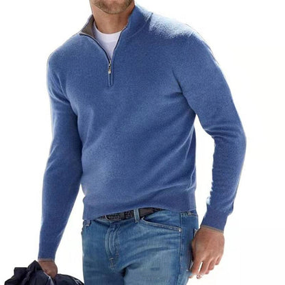 Herren Quarter Zip Pullover - Herren Strickpullover mit halbem Reißverschluss-Blau-S-Chaps Herrenmode