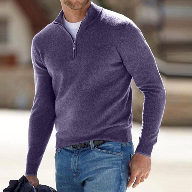 Herren Quarter Zip Pullover - Herren Strickpullover mit halbem Reißverschluss-Lila-S-Chaps Herrenmode