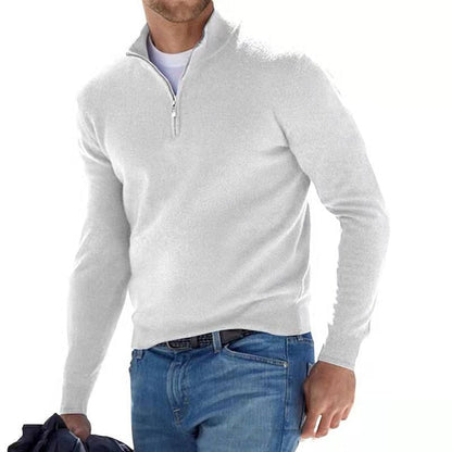 Herren Quarter Zip Pullover - Herren Strickpullover mit halbem Reißverschluss-Weiß-S-Chaps Herrenmode