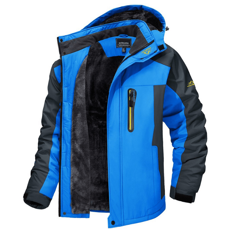 Herren-Softshelljacke – mit Fleece gefüttert – mit Kapuze – Windbreaker-Jacke – wetterfeste Jacken-Blau-S-Chaps Herrenmode