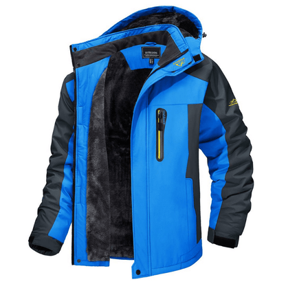 Herren-Softshelljacke – mit Fleece gefüttert – mit Kapuze – Windbreaker-Jacke – wetterfeste Jacken-Blau-S-Chaps Herrenmode