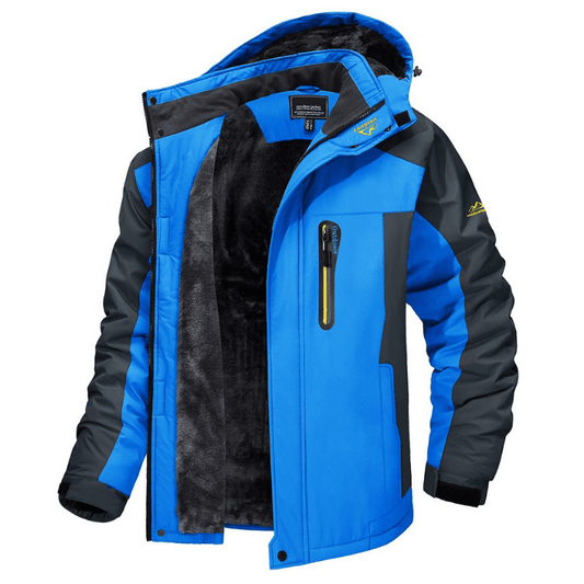 Herren-Softshelljacke – mit Fleece gefüttert – mit Kapuze – Windbreaker-Jacke – wetterfeste Jacken-Blau-S-Chaps Herrenmode