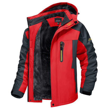 Herren-Softshelljacke – mit Fleece gefüttert – mit Kapuze – Windbreaker-Jacke – wetterfeste Jacken-Rot-S-Chaps Herrenmode