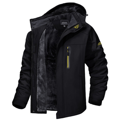 Herren-Softshelljacke – mit Fleece gefüttert – mit Kapuze – Windbreaker-Jacke – wetterfeste Jacken-Schwarz-S-Chaps Herrenmode
