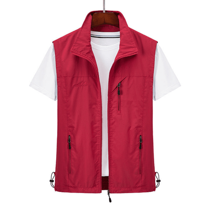 Herren-Sommerweste – mit Reißverschluss – ärmellos – taktische Weste – Herren-Gilet-Rot-XS-Chaps Herrenmode