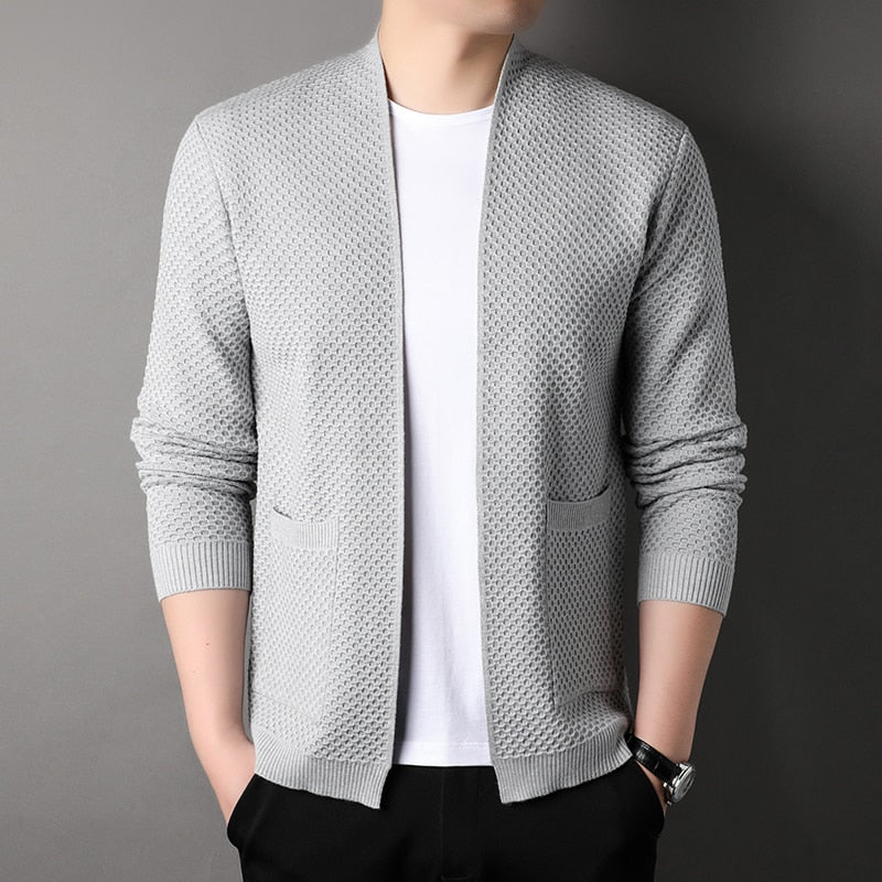 Herren Strickjacke - Offene Vorderseite - Taschen - Strickjacke - Herrenbekleidung-Grau-S-Chaps Herrenmode