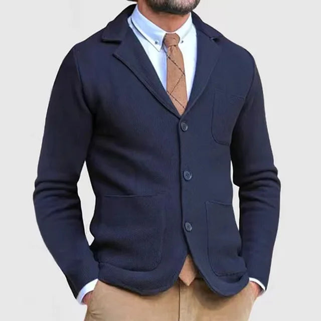 Herren-Strickjacke – Taschen – V-Ausschnitt – Knopfleiste – Strickjacke-Dunkelblau-S-Chaps Herrenmode