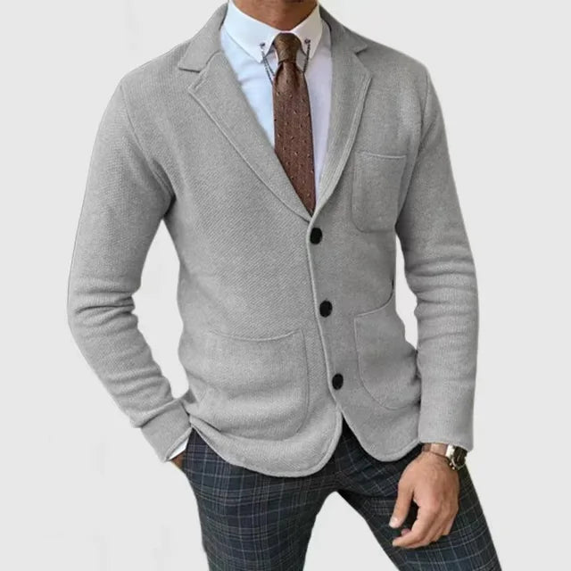 Herren-Strickjacke – Taschen – V-Ausschnitt – Knopfleiste – Strickjacke-Hellgrau-S-Chaps Herrenmode