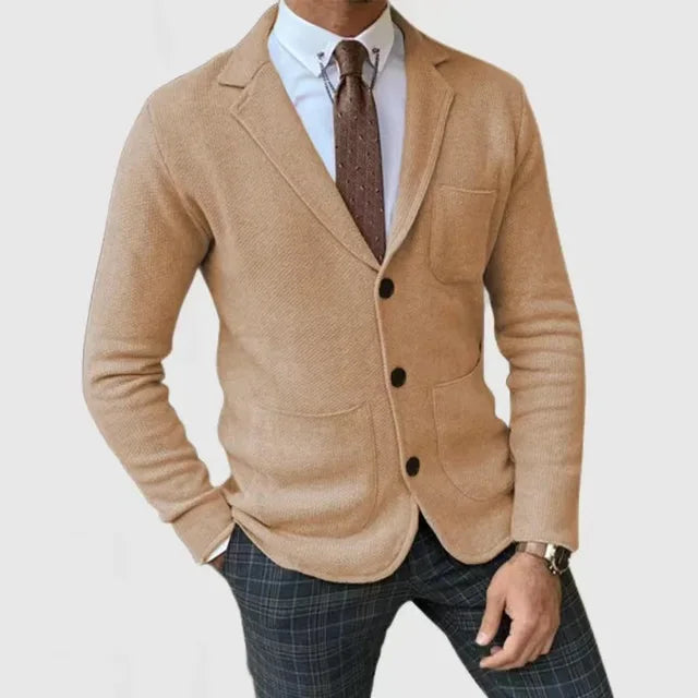 Herren-Strickjacke – Taschen – V-Ausschnitt – Knopfleiste – Strickjacke-Khaki-S-Chaps Herrenmode