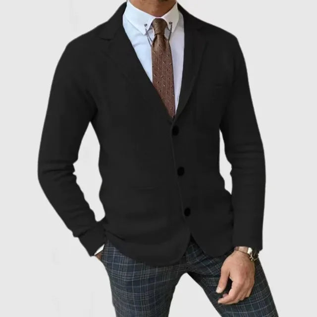 Herren-Strickjacke – Taschen – V-Ausschnitt – Knopfleiste – Strickjacke-Schwarz-S-Chaps Herrenmode