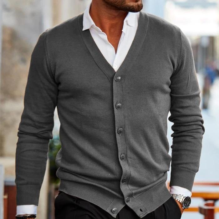 Herren-Strickjacke – V-Ausschnitt – zum Knöpfen – Strickjacke – Cardigan-Pullover-Chaps Herrenmode