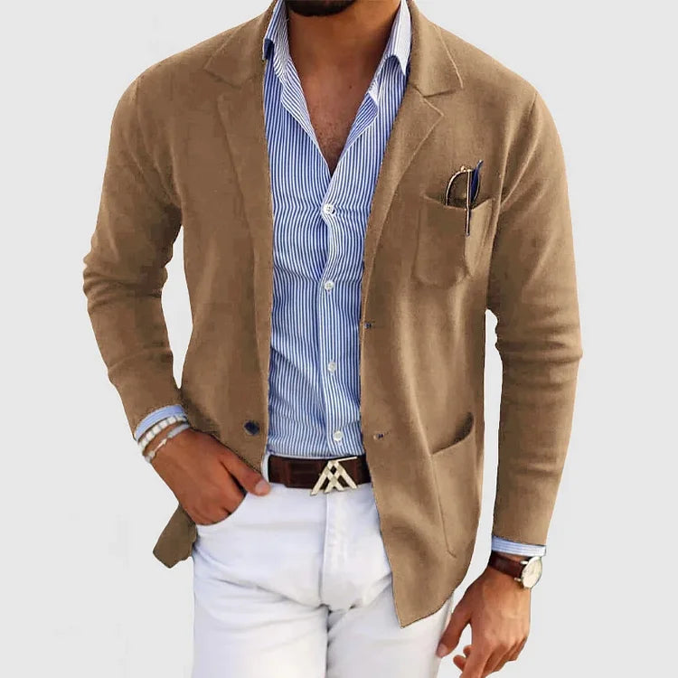 Herren-Strickjacke – mit Knöpfen – Taschen – Strickjacke – Strickjacke-Beige-S-Chaps Herrenmode