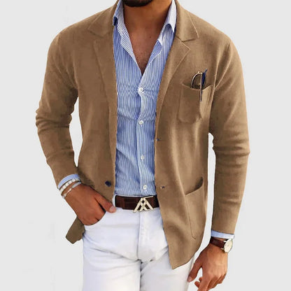 Herren-Strickjacke – mit Knöpfen – Taschen – Strickjacke – Strickjacke-Beige-S-Chaps Herrenmode