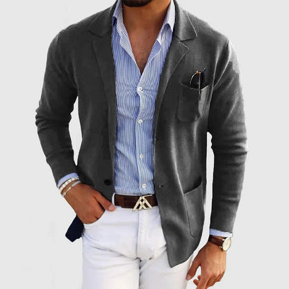 Herren-Strickjacke – mit Knöpfen – Taschen – Strickjacke – Strickjacke-Dunkelgrau-S-Chaps Herrenmode