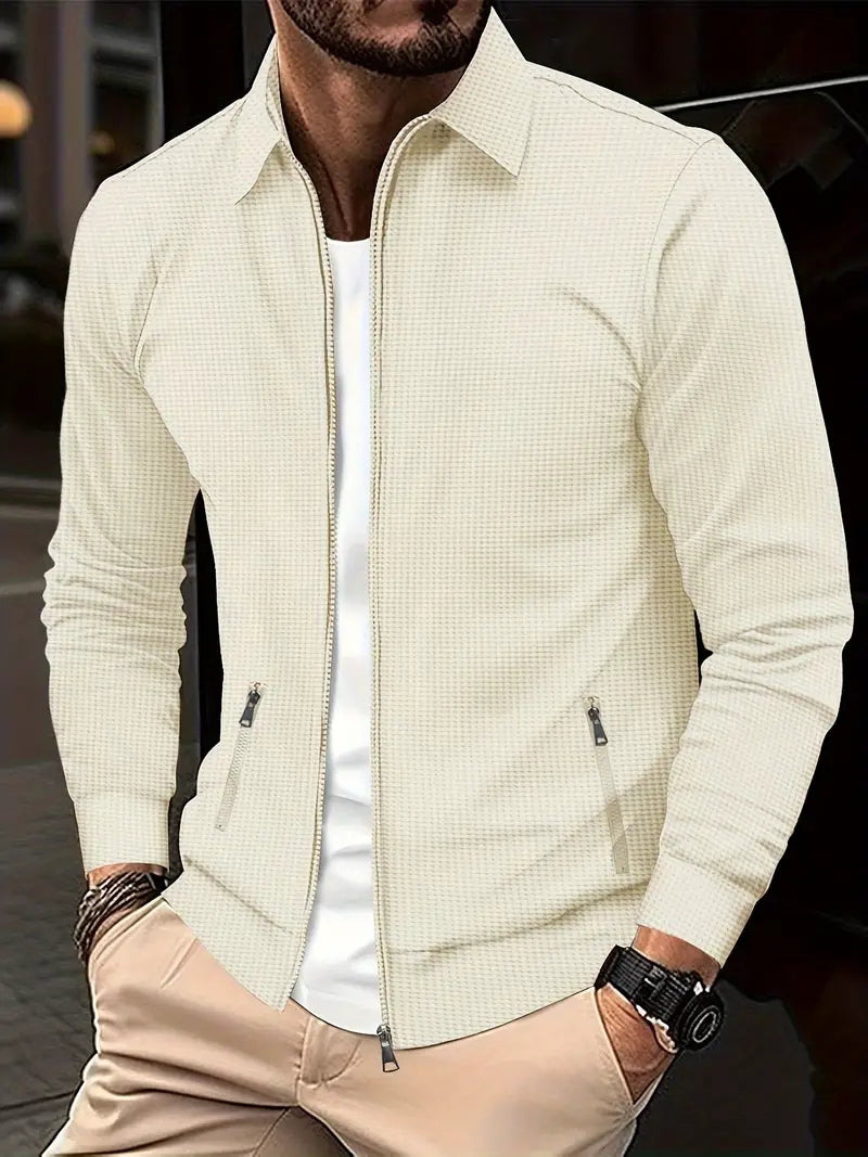 Herren-Sweatshirt mit Reißverschluss – durchgehend – Taschen – Reißverschluss – Herrenjacke-Beige-S-Chaps Herrenmode