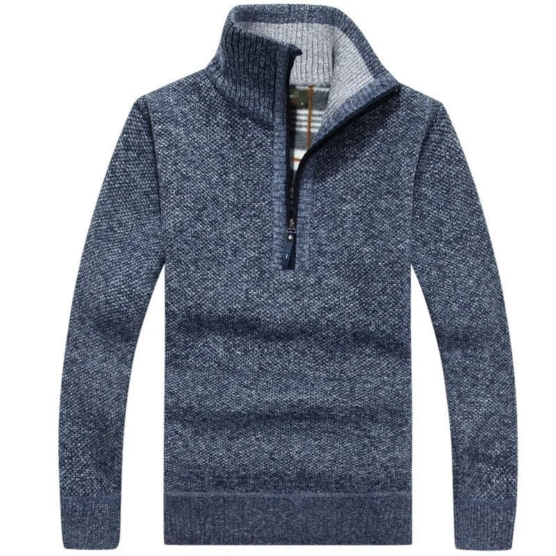Herren-Sweatshirt mit halbem Reißverschluss | Strickpullover | Herren-Sweatshirt mit viertel Reißverschluss | Winterkleidung-Blau-XS-Chaps Herrenmode