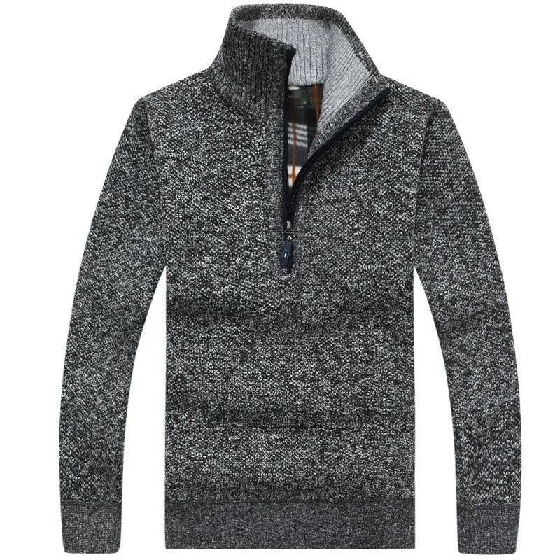 Herren-Sweatshirt mit halbem Reißverschluss | Strickpullover | Herren-Sweatshirt mit viertel Reißverschluss | Winterkleidung-Dunkelgrau-XS-Chaps Herrenmode