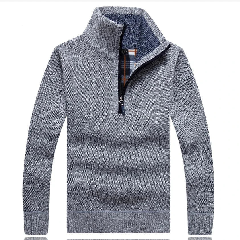 Herren-Sweatshirt mit halbem Reißverschluss | Strickpullover | Herren-Sweatshirt mit viertel Reißverschluss | Winterkleidung-Hellgrau-XS-Chaps Herrenmode