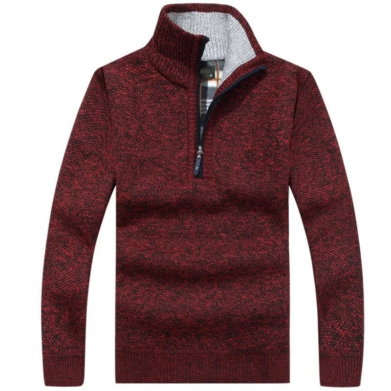 Herren-Sweatshirt mit halbem Reißverschluss | Strickpullover | Herren-Sweatshirt mit viertel Reißverschluss | Winterkleidung-Rot-XS-Chaps Herrenmode