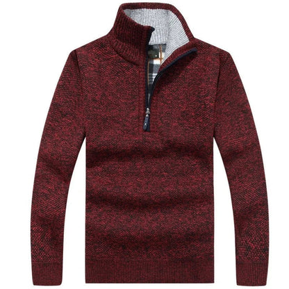 Herren-Sweatshirt mit halbem Reißverschluss | Strickpullover | Herren-Sweatshirt mit viertel Reißverschluss | Winterkleidung-Rot-XS-Chaps Herrenmode