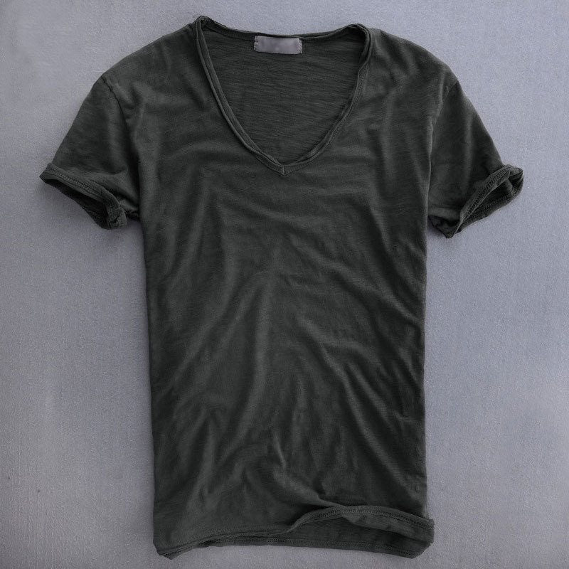 Herren-T-Shirt | Baumwolle | Leicht | T-Shirt mit V-Ausschnitt | Herrenbekleidung-Dunkelgrau-XS-Chaps Herrenmode