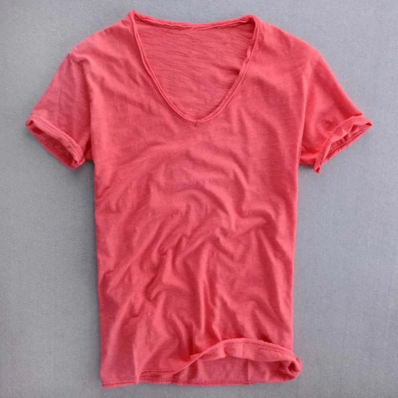 Herren-T-Shirt | Baumwolle | Leicht | T-Shirt mit V-Ausschnitt | Herrenbekleidung-Rot-XS-Chaps Herrenmode
