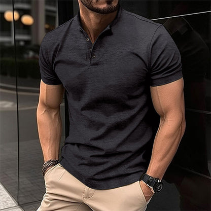 Herren-T-Shirt | Kurzarm | Knopfleiste | Poloshirt | Herrenbekleidung-Schwarz-S-Chaps Herrenmode