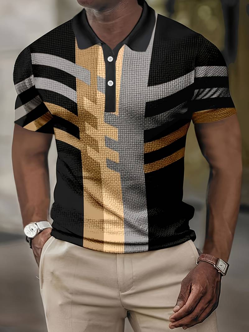 Herren-T-Shirt | Kurzarm | Umlegekragen | Halbgeknöpftes Hemd | Herrenhemd-2-S-Chaps Herrenmode