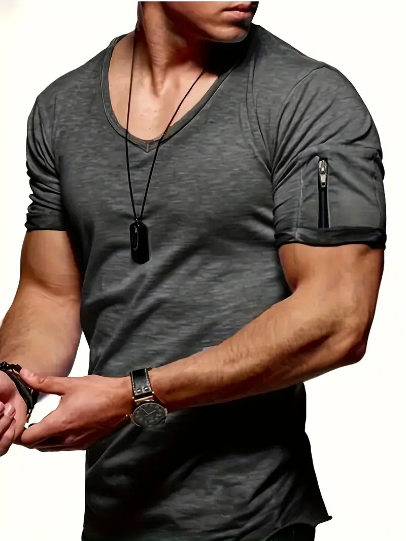 Herren-T-Shirt | Lässig | Leicht | T-Shirt mit V-Ausschnitt | Herrenbekleidung-Dunkelgrau-S-Chaps Herrenmode