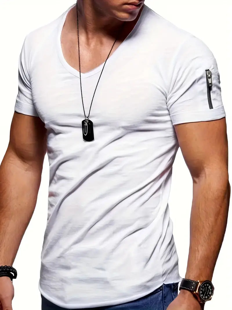 Herren-T-Shirt | Lässig | Leicht | T-Shirt mit V-Ausschnitt | Herrenbekleidung-Weiß-S-Chaps Herrenmode