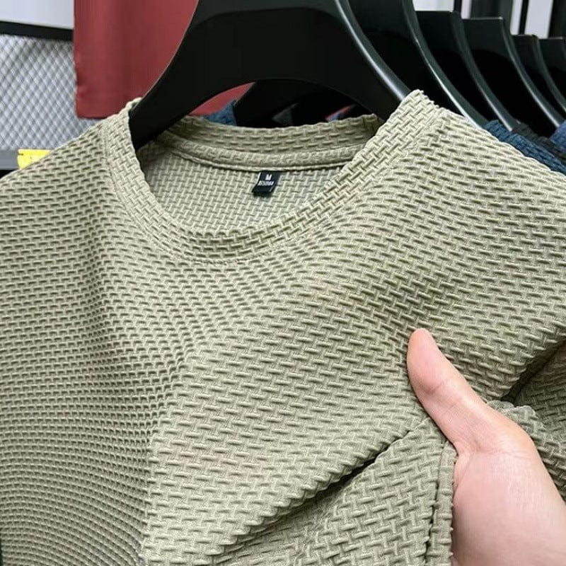 Herren-T-Shirt – Lässiges, schlichtes T-Shirt mit Rundhalsausschnitt und Struktur-Khaki-M-Chaps Herrenmode