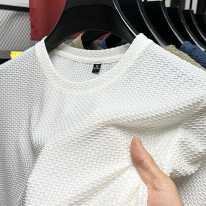 Herren-T-Shirt – Lässiges, schlichtes T-Shirt mit Rundhalsausschnitt und Struktur-Weiß-M-Chaps Herrenmode