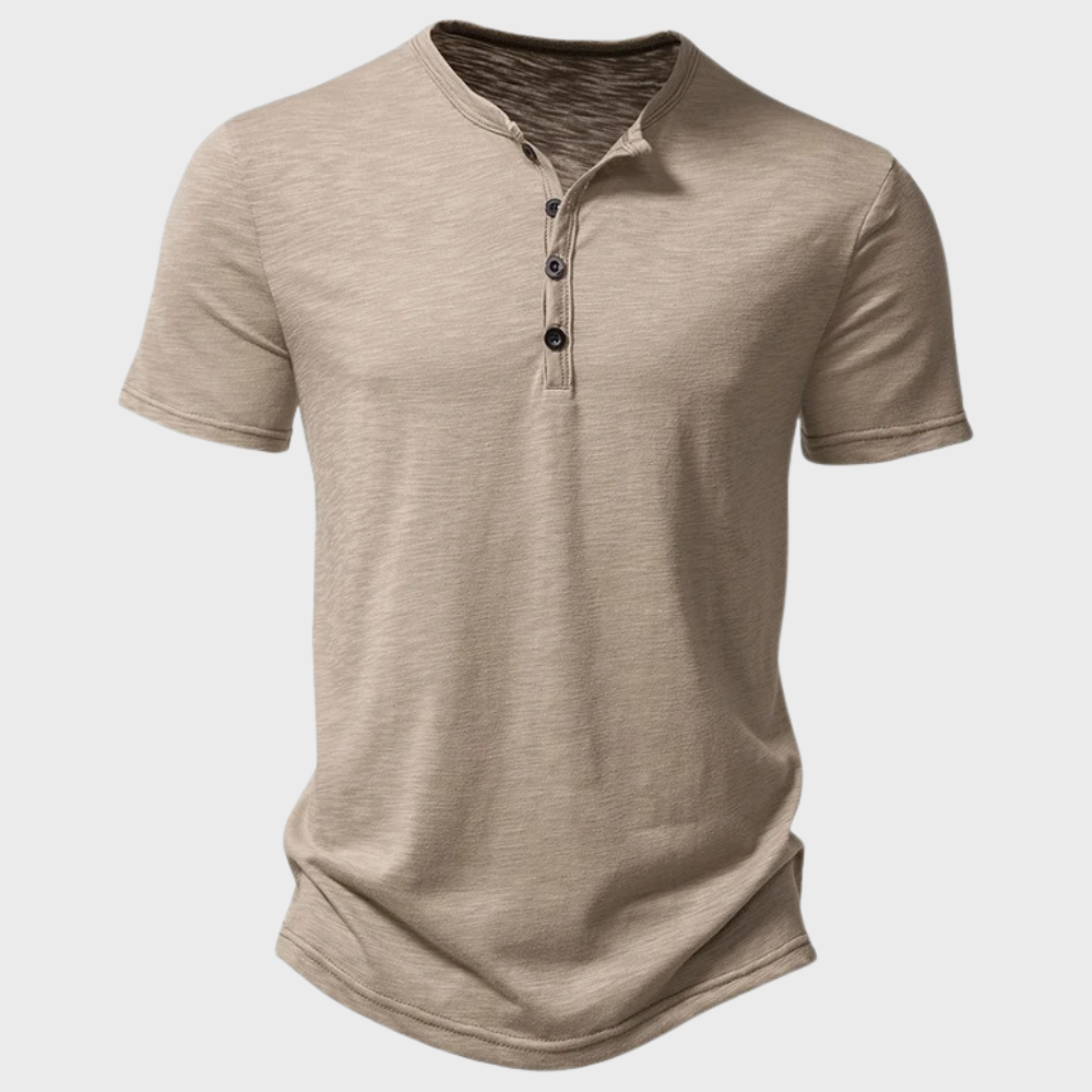 Herren T-Shirt | Leichtgewicht | Viertelknopf | Schlichtes T-Shirt | Freizeithemd-Khaki-S-Chaps Herrenmode