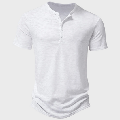 Herren T-Shirt | Leichtgewicht | Viertelknopf | Schlichtes T-Shirt | Freizeithemd-Weiß-S-Chaps Herrenmode