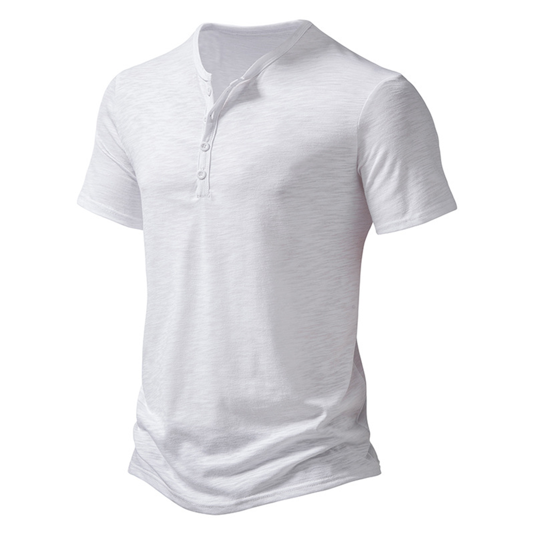 Herren T-Shirt - Quarter Button - Leichtgewicht - Schlichtes T-Shirt - Sommerhemd-Weiß-S-Chaps Herrenmode