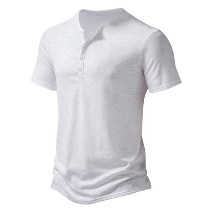 Herren T-Shirt - Quarter Button - Leichtgewicht - Schlichtes T-Shirt - Sommerhemd-Weiß-S-Chaps Herrenmode