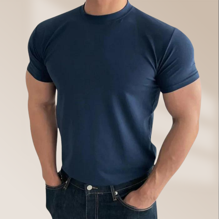 Herren T-Shirt Slim Fit | Basic Rundhalsshirt aus Baumwolle-Marineblau-XS-Chaps Herrenmode