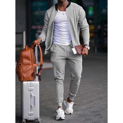 Herren-Trainingsanzug | Casual | Zip-Up | Sweatshirt und Jogger Set | Sweats Anzug-Grau-S-Chaps Herrenmode